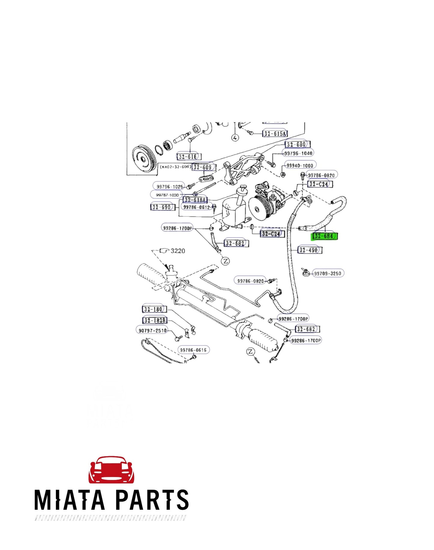 MX5 NA Power Steering Return Hose Upper (New) (Aftermarket)