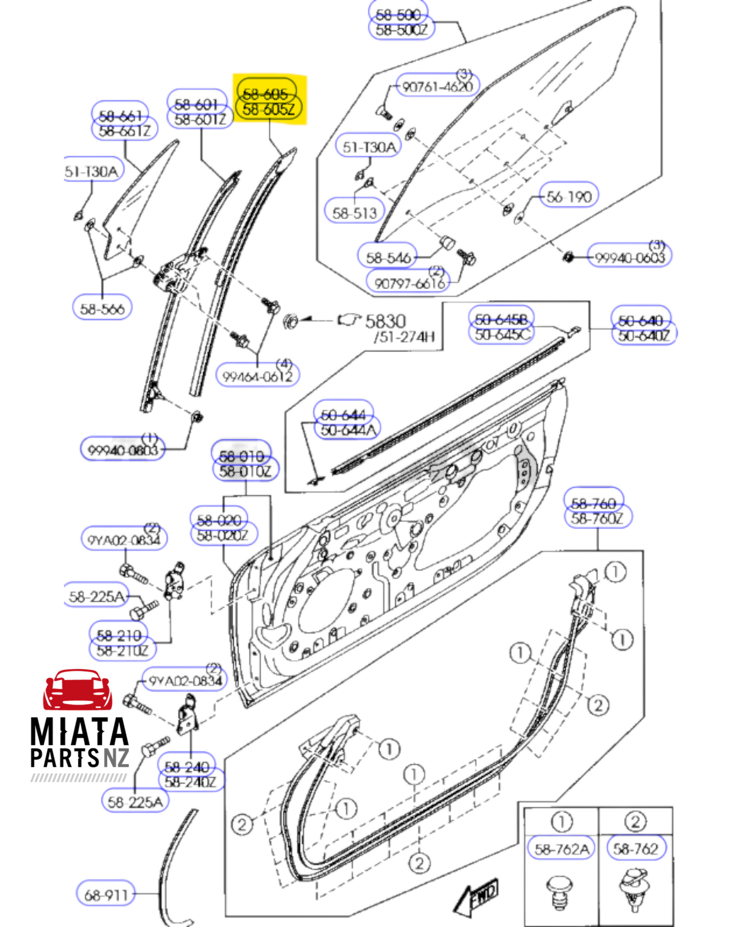 MX5 NC Quarter Glass Rubber (Used)
