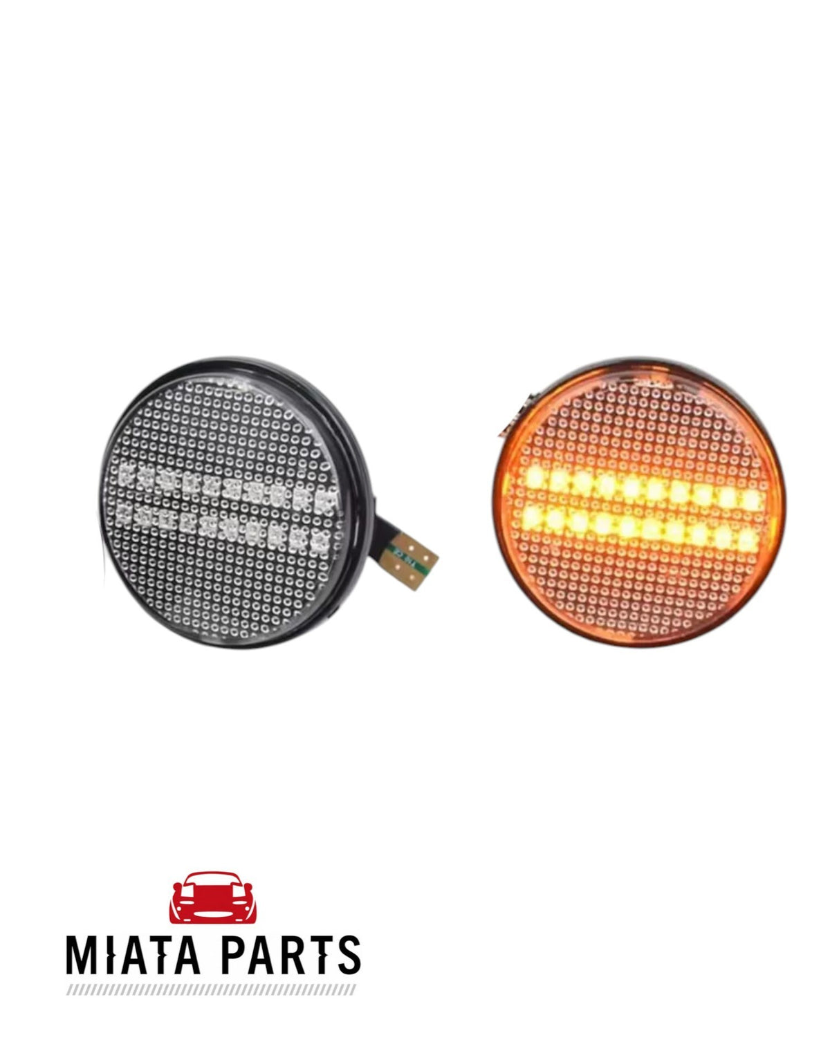 Miata Parts NZ clear fender indicators for Mazda MX5 showing off and illuminated orange light modes