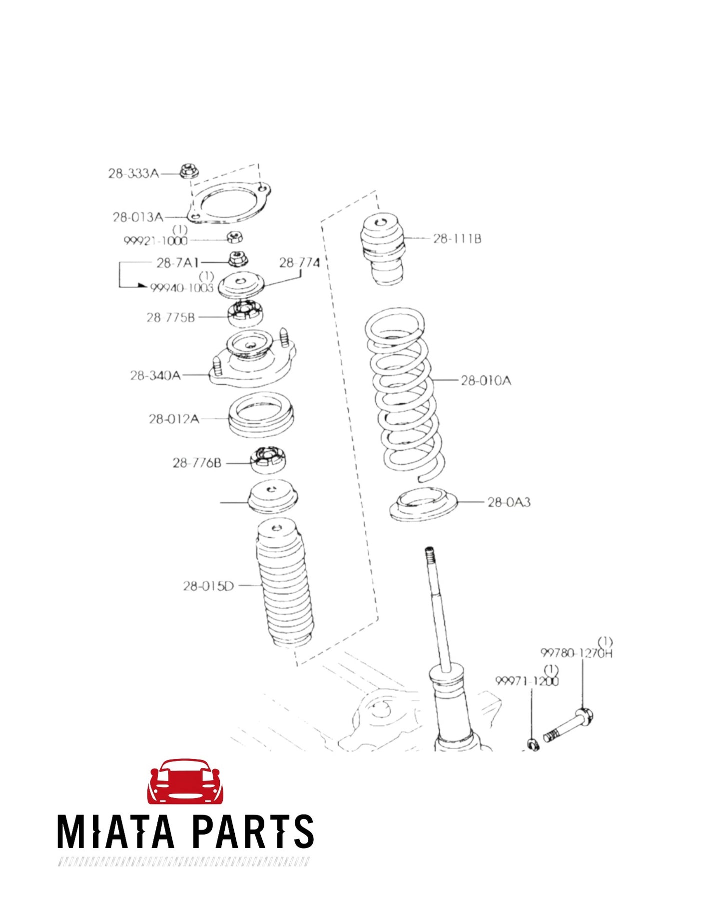 Miata Parts NZ genuine Mazda MX5 NB front and rear suspension washer plate technical diagram for 1998-2005 models.