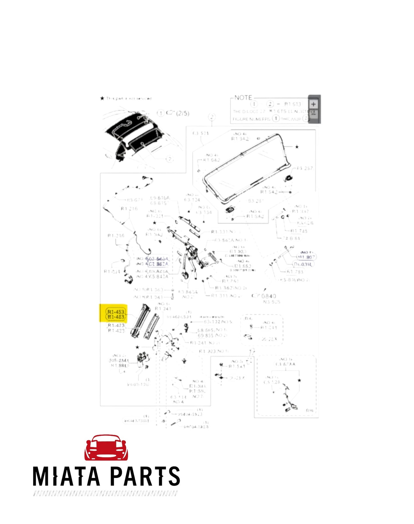 Miata Parts NZ genuine Mazda MX5 ND retractable hardtop window seal diagram for 2016-current models